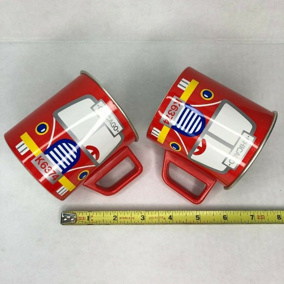 Sanrio Fancy Friends Vtg 2 Tin Cup Bundle Red Bus Chicago 1977 Japan Made Kawaii - Picture 7 of 9